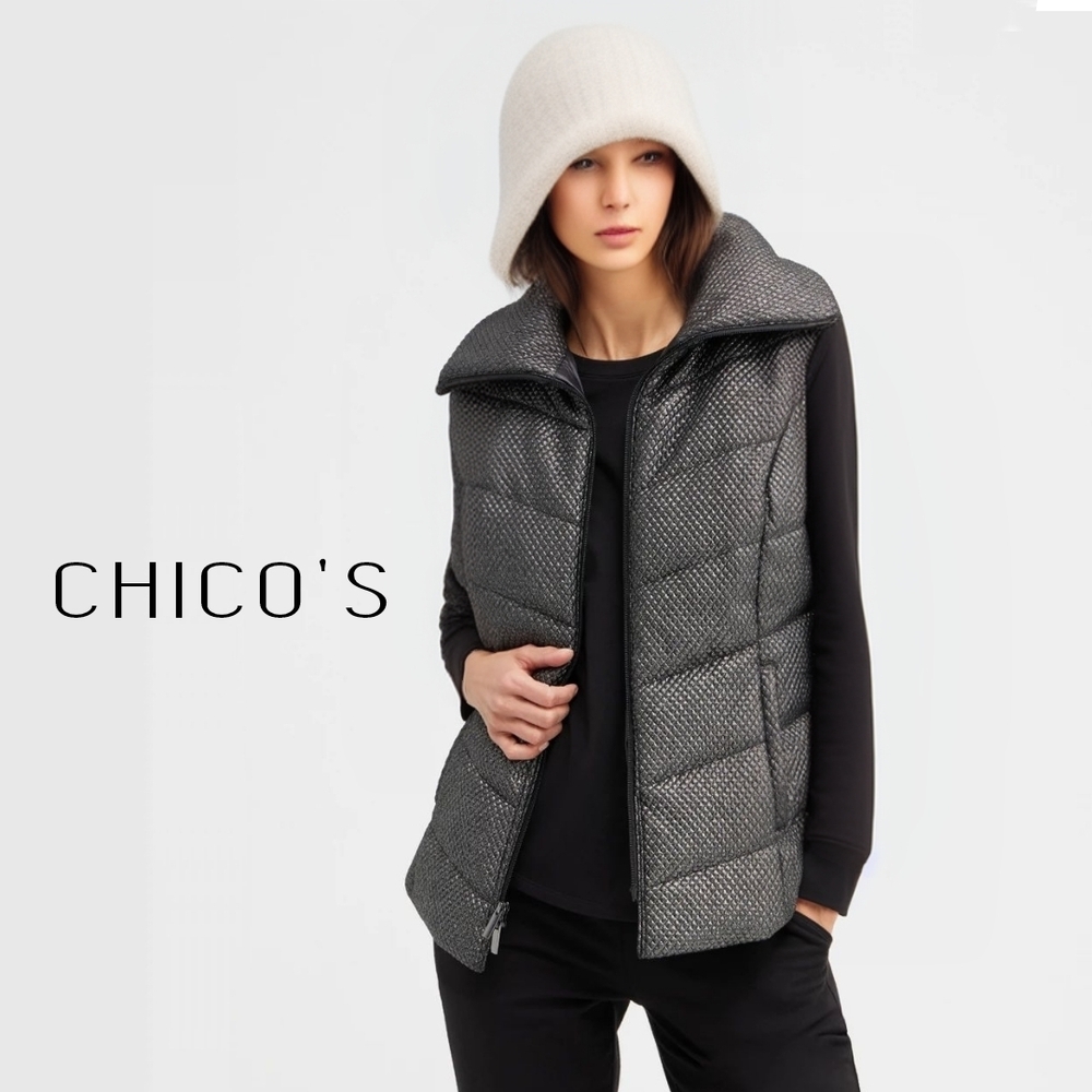 Chico's Zenergy Foil Quilt Puffer Vest Black